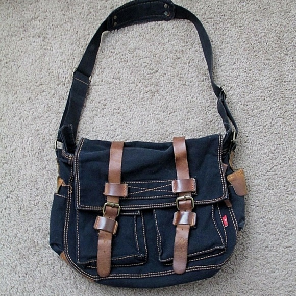 Augur Handbags - Augur Messenger Bag Canvas Leather Black As is